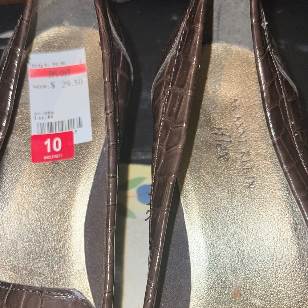 Anne Klein Croc-Embossed Brown Loafers - Picture 3 of 4